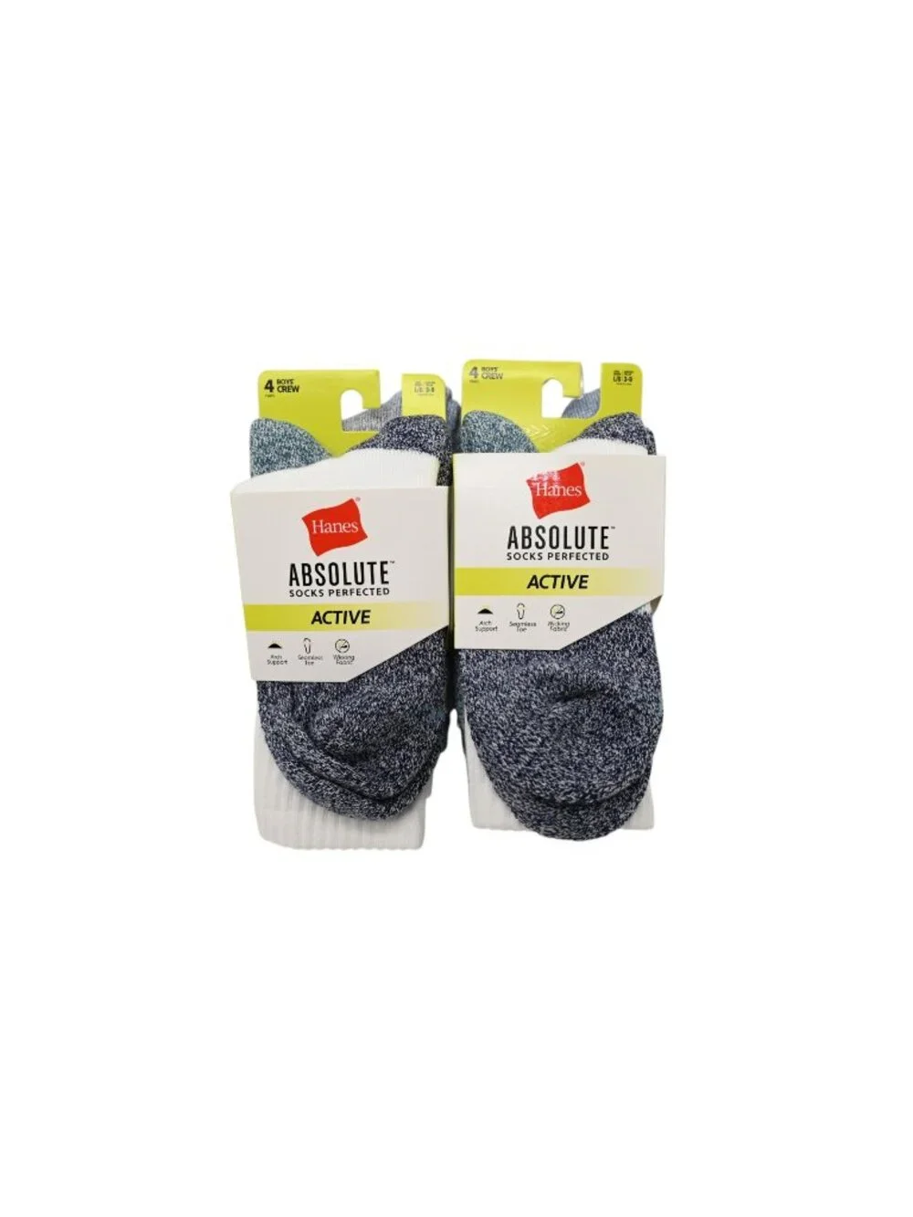 NIP Hanes Lot of 2 4 Pack Absolute Socks Perfected Active Sz L 3-9 Crew White
